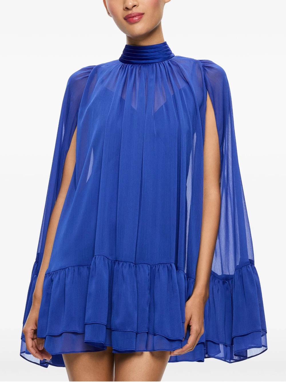 Alice + Olivia Cape Cobalt Blue Ruffled Mini Dress